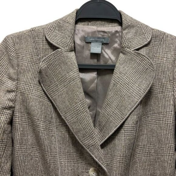 Ann Taylor Womens Plaid Blazer Virgin Wool Size 0 Brown - Picture 3 of 8